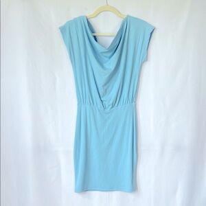 Elegant Sky Blue Draped Mini Dress